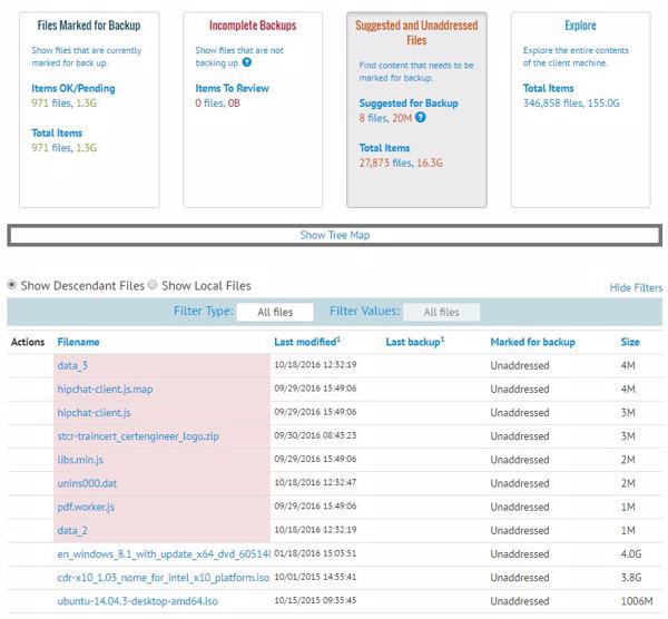 »StorageCraft File Backup and Recovery with Backup Analyzer« schlägt Files zum Backup vor (Bild: Storagecraft)