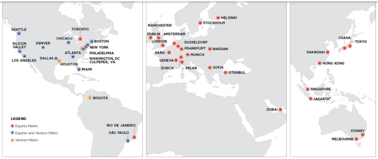 Die weltweite Datacenter-Standortdichte bei Equinix wird dichter (Bild: Equinix)