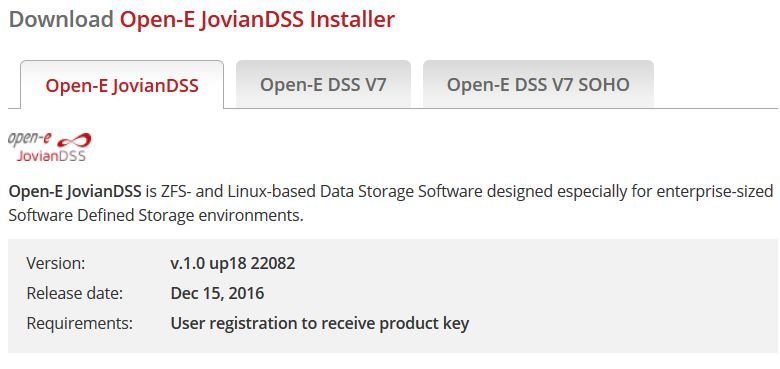 Download der verschiedenen Open-E-Storage-Software-Versionen (Bild: Open-E)