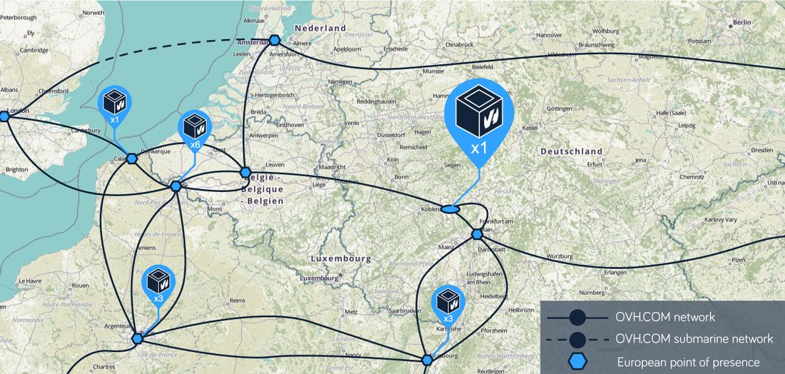 Ausschnitt des OVH-Netzwerks in Deutschland und Europa (Bild: OVH)