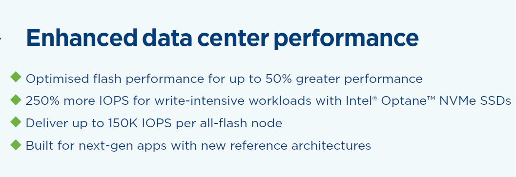 Die Performance im Datacenter soll mit vSAN 6.6 teilweise regelrechte Sprünge machen; unterstützt werden u.a. die brandneuen Intel-Optane-SSDs (Bild: Vmware)