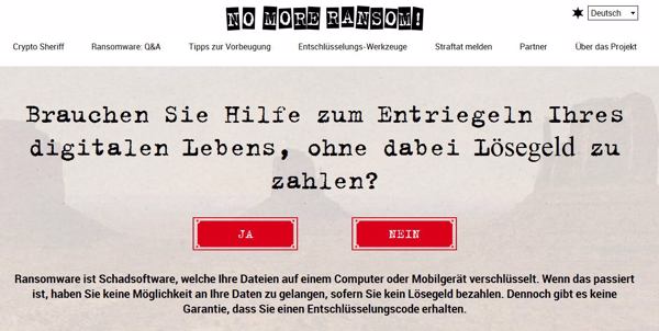 Homepage der »No More Ransom«-Initiative (Bild: nomoreransom.org)