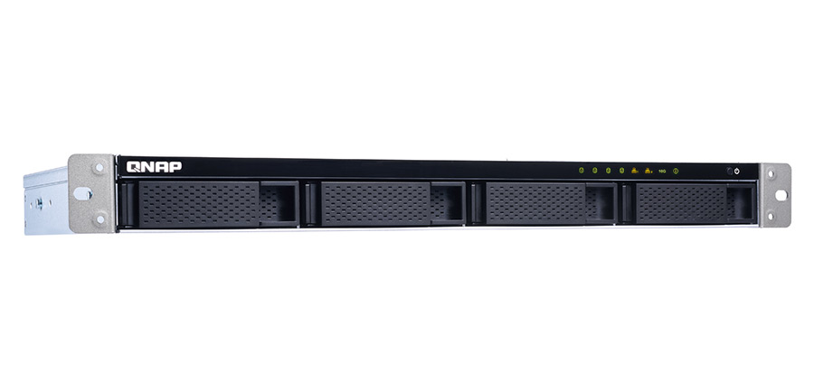 4-Bay-NAS Qnap »TS-431XeU« im 1U-Format mit kürzerer Chassis-Tiefe.