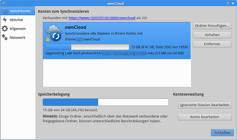 Der Owncloud-Client für Windows oder Linux gleicht einen lokalen Ordner mit dem Owncloud-Server via WebDAV ab.